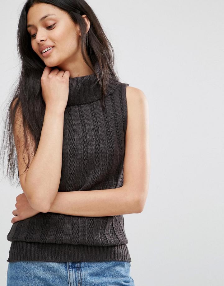 Brave Soul Roll Neck Sweater Vest - Gray