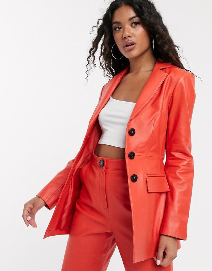 Asos Design Premium Leather Waisted Blazer
