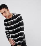 Heart & Dagger Striped Long Sleeve T-shirt In Textured Nep Fabric - Black