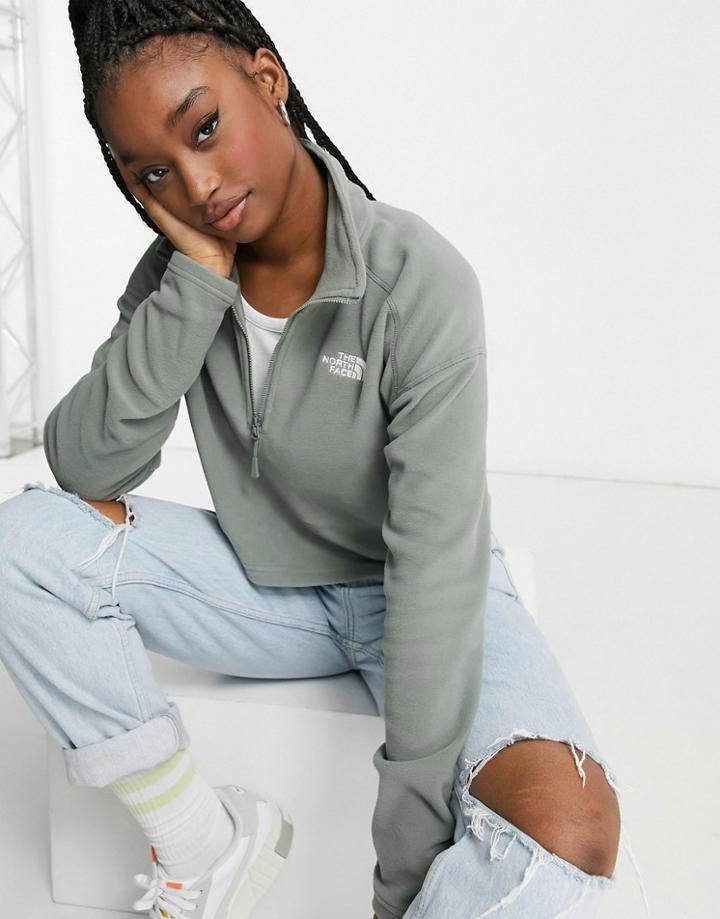 The North Face 100 Glacier 1/4 Zip Cropped Fleece In Khaki-green