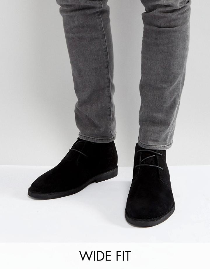 Asos Wide Fit Desert Boots In Black Faux Suede - Black