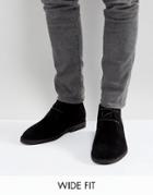 Asos Wide Fit Desert Boots In Black Faux Suede - Black