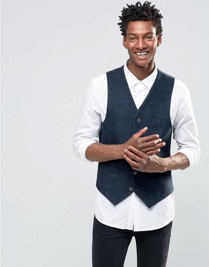 Devils Advocate Boucle Waistcoat - Navy