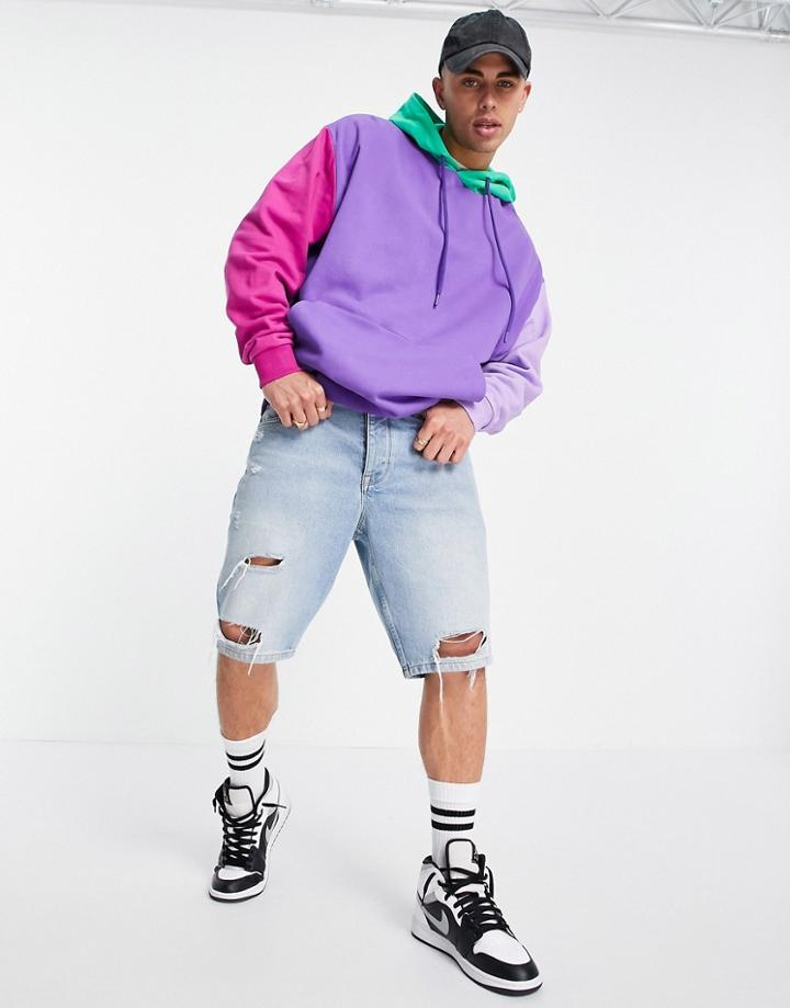 Asos Design Oversized Hoodie In Color Block-multi