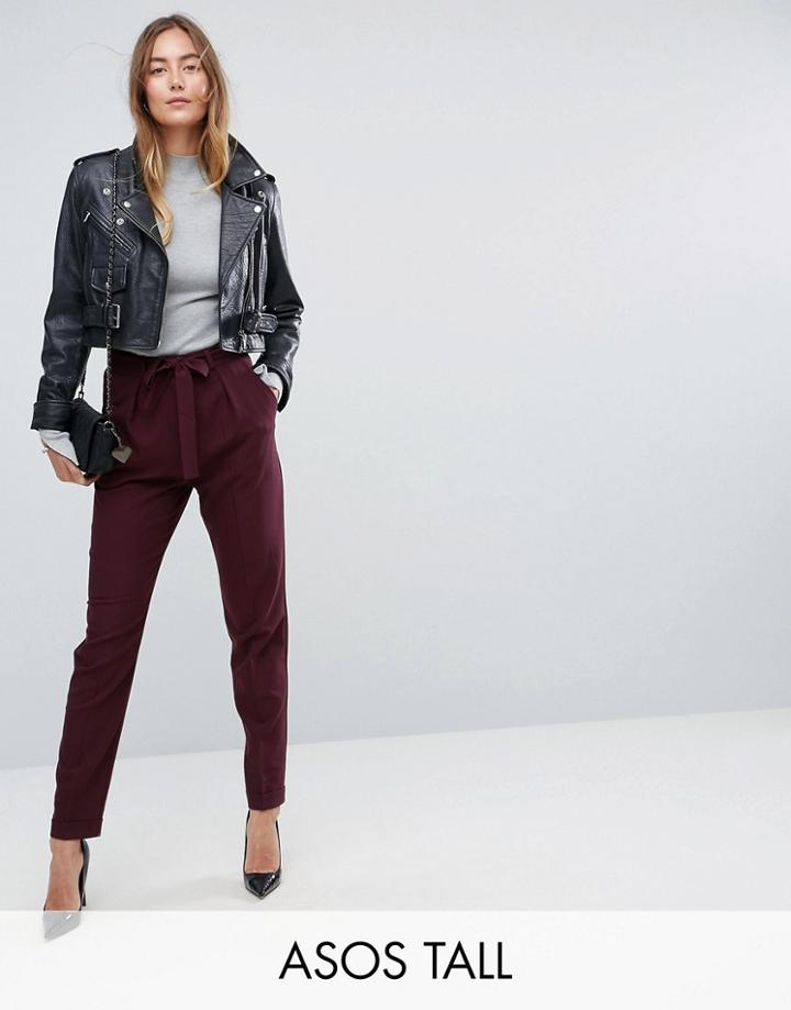 Asos Tall Woven Peg Pants With Obi Tie - Red