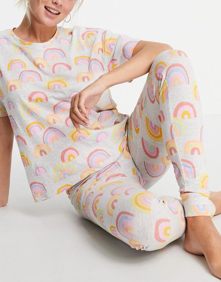 Lindex Josie Cotton Rainbow Print T-shirt And Legging Set In Gray Heather - Gray-grey