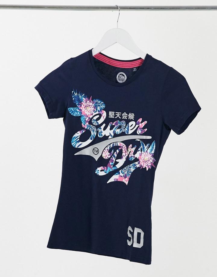 Superdry Stacker Jungle T-shirt In Navy