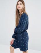 Vanessa Bruno Athe Shirt Dress In Print With Drawstring Waist - Navy