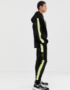 Asos Design Two-piece Slim Sweatpants In Mesh With Neon Side Stripes - Black
