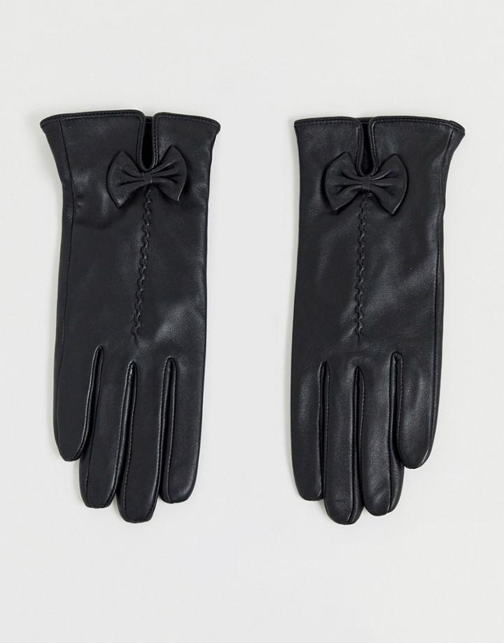 Barney's Originals Real Leather Gloves With Bow Detail-black