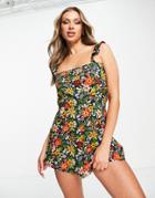 Ax Paris Frill Strap Romper In Floral-multi