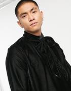 Asos Design Regular Fit Velvet Shirt With Pussybow Neck Tie In Black