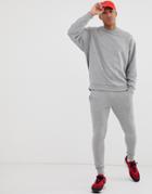 Asos Design Tracksuit Oversized Sweatshirt / Skinny Sweatpants In Gray Marl - Gray