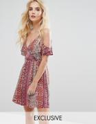 Sisters Of The Tribe Petite Cold Shoulder Printed Cami Dress - Multi