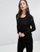 Heidi Klum Hooded Long Sleeve Top - Black