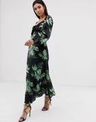 Asos Design Sweetheart Tropical Print Maxi Dress With Bow Front-multi