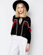 Piper Bacoor Oversized Blouse With Red Tassels - Black