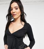 Flounce Tall Ballet Wrap Ribbed Body In Black