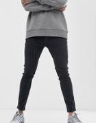Bershka Skinny Jeans With Pinstripe In Black - Navy