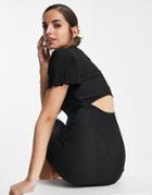 Urban Revivo Plisse Lettuce Hem Mini Dress In Black