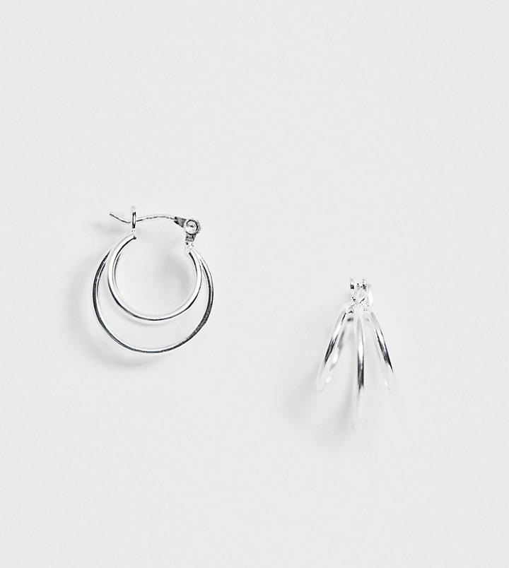 Asos Design Sterling Silver Hoop Earrings In Fine Triple Row Design