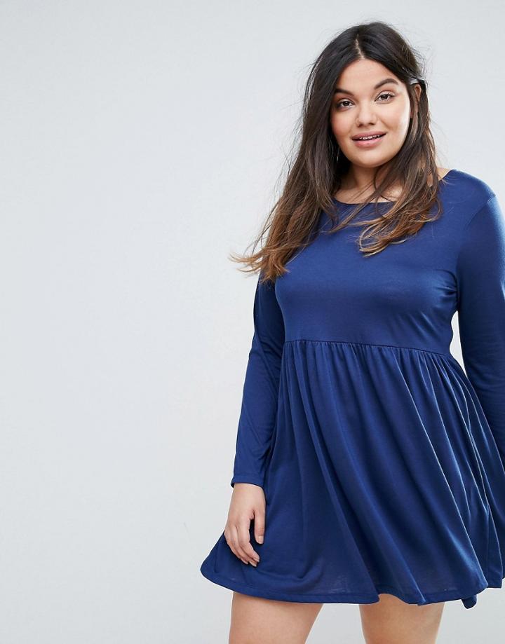 Brave Soul Plus Jersey Skater Dress - Navy
