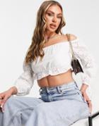 Parisian Off Shoulder Broderie Crop Top Two-piece In White