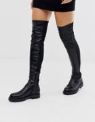Asos Design Kick Start Flat Thigh High Boots In Black Knit Mix