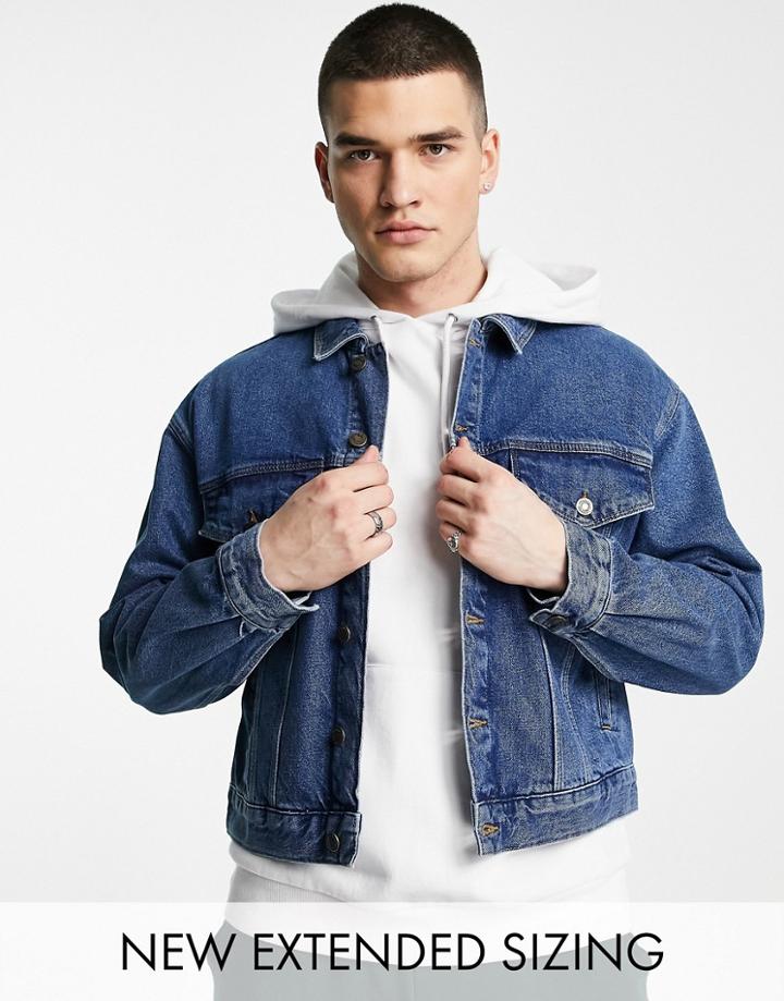 Asos Design 90's Denim Jacket In Mid Wash-blues