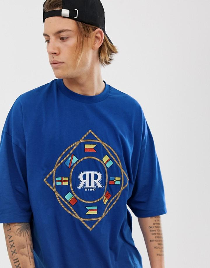Asos Design Oversized T-shirt With Nautical Flag Embrodiery-navy