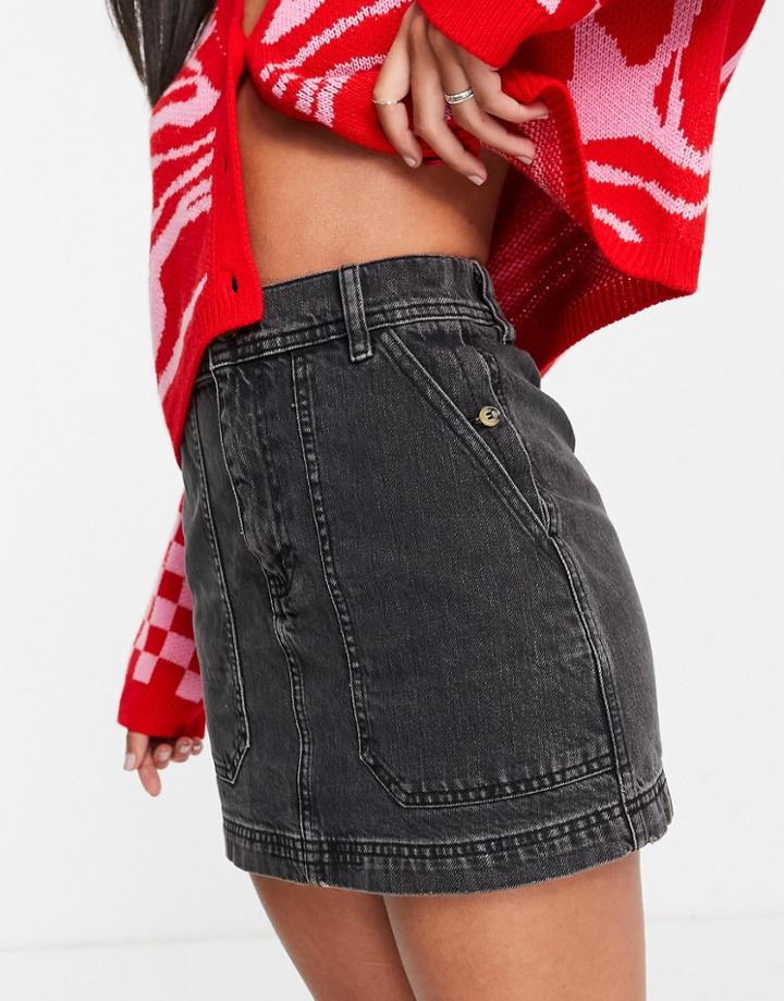 Topshop Elasticized Waist Mini Skirt In Washed Black