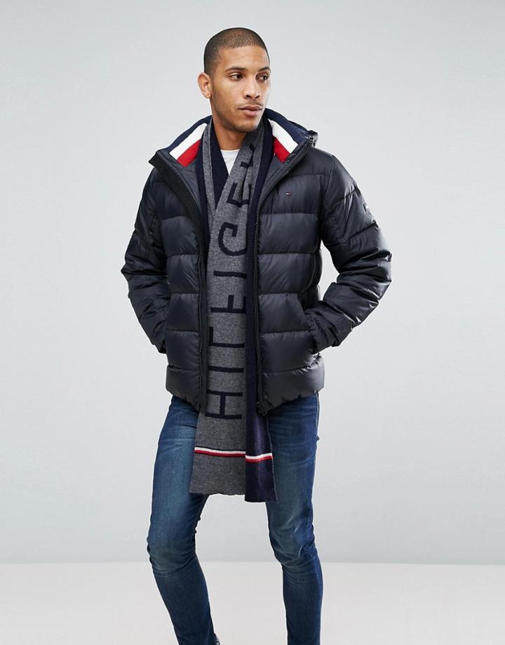 Tommy Hilfiger Large Logo Scarf In Navy/gray - Navy