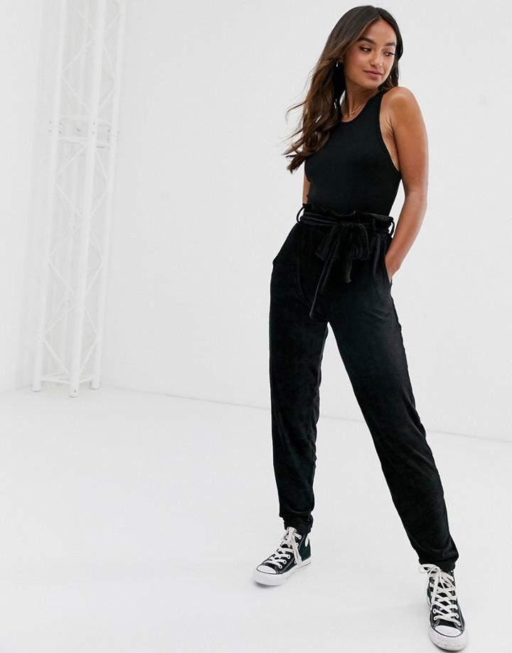 Qed London Paperbag Waist Peg Leg Pants In Baby Cord