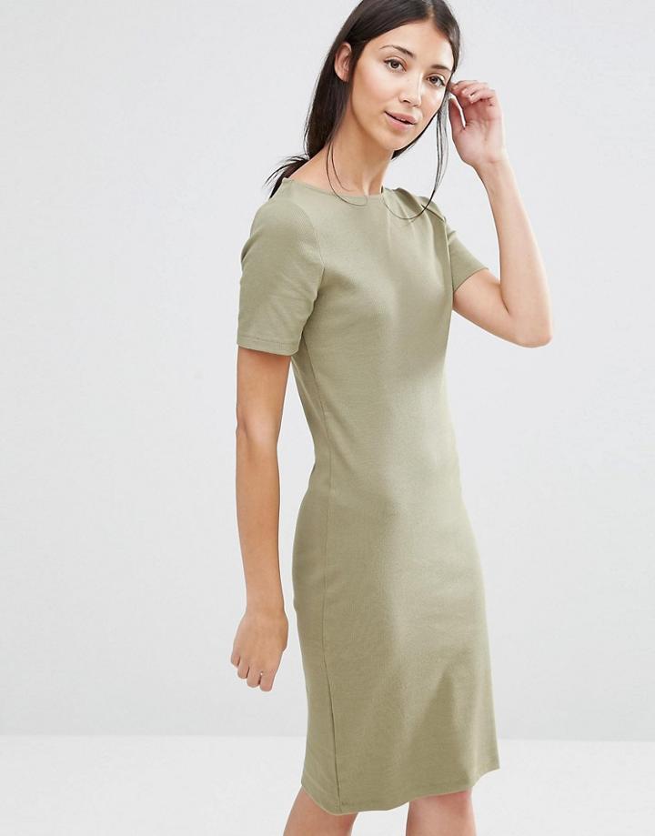 Vila Solid Bodycon Dress In Moss Green - Green