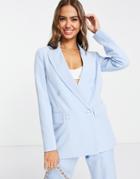 Miss Selfridge Oversized Blazer In Pale Blue-yellow