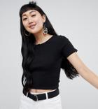 Monki Ribbed T-shirt With Buttons In Black - Black