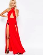 Asos Cross Neck Split Maxi Beach Dress - Red