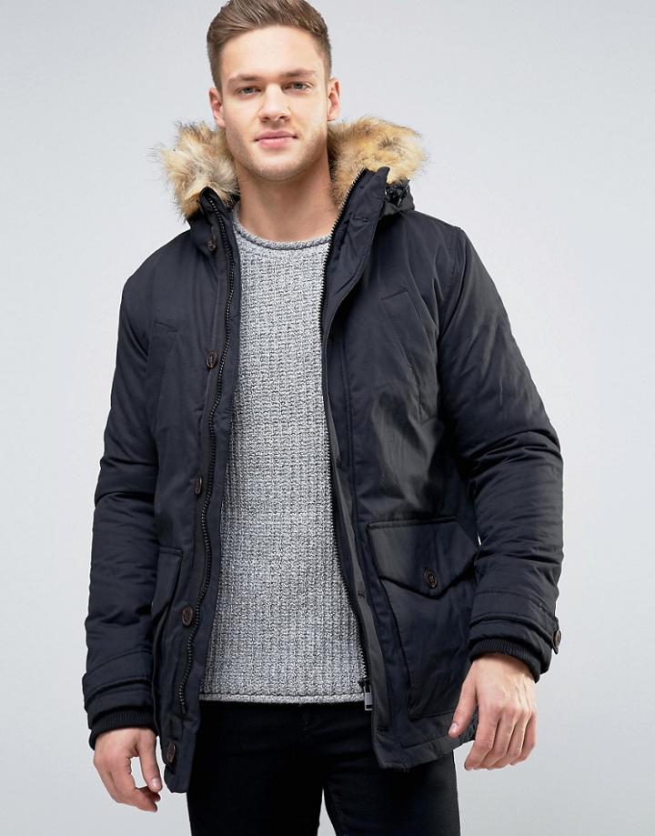 Burton Menswear Parka With Faux Fur Trim - Black