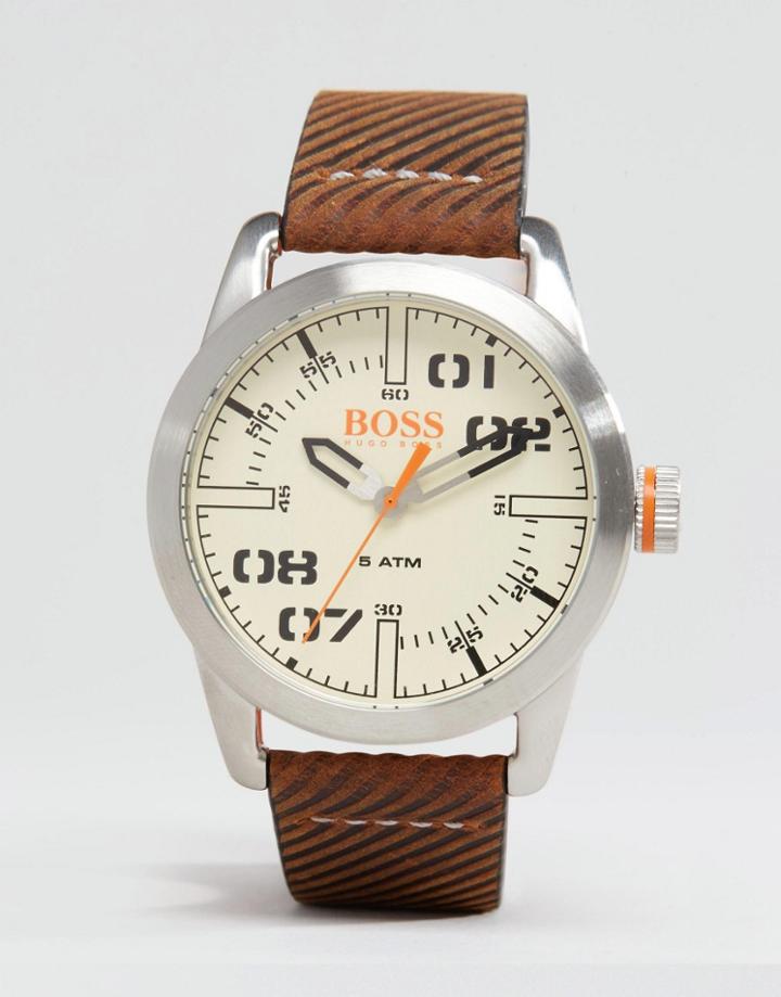 Boss Orange By Hugo Boss Oslo Leather Watch In Brown - Brown