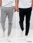 Asos Skinny Jogger With Contrast Waistband 2 Pack Black/ Gray Marl Save - Multi
