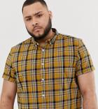 Asos Design Plus Regular Fit Check Shirt In Mustard - Yellow