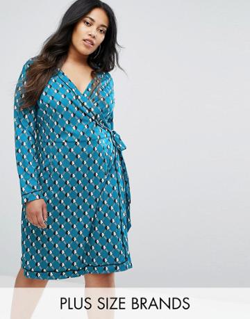 Uttam Boutique Plus Geometric Daisy Print Wrap Dress - Green