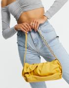 Glamorous Ruched Shoulder Bag With Chain Strap In Lemon Yellow