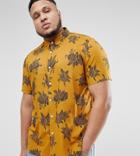 Asos Design Plus Regular Fit Viscose Floral Shirt In Mustard - Yellow