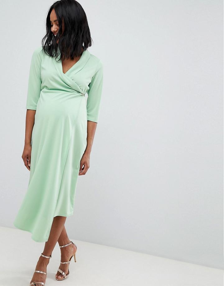 Asos Design Maternity Midi Shirt Dress With Safety Pin