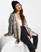 Topshop Knitted Animal Belted Wrap Cardi In Multi