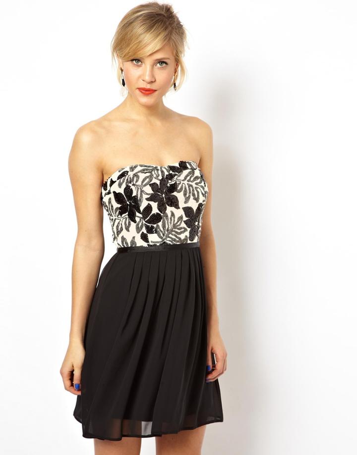 Asos Bandeau Floral Embellished Skater Dress - Peach $24.00