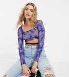 Collusion Tie Dye Long Sleeve Top-blue