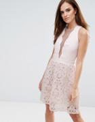 Little Mistress Scallop And Crochet Mini Dress - Beige