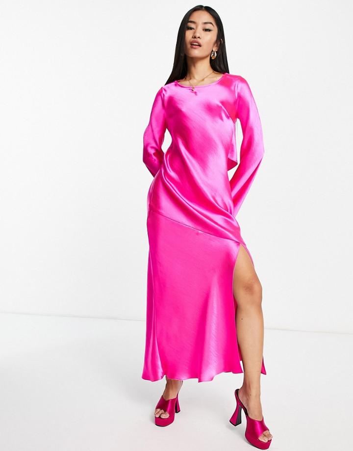 Topshop Satin Frill Back Occasion Midi Dress In Pink